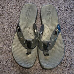 Sperry Green and Black Flip Flops